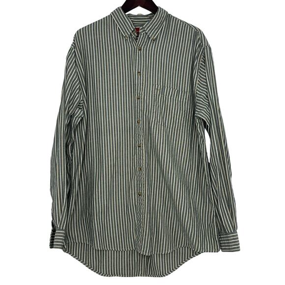 Arrow Vintage 90s Button Up Shirt Mens Large Tall Gray Tan Stripes Grandpa Y2K - Picture 1 of 6